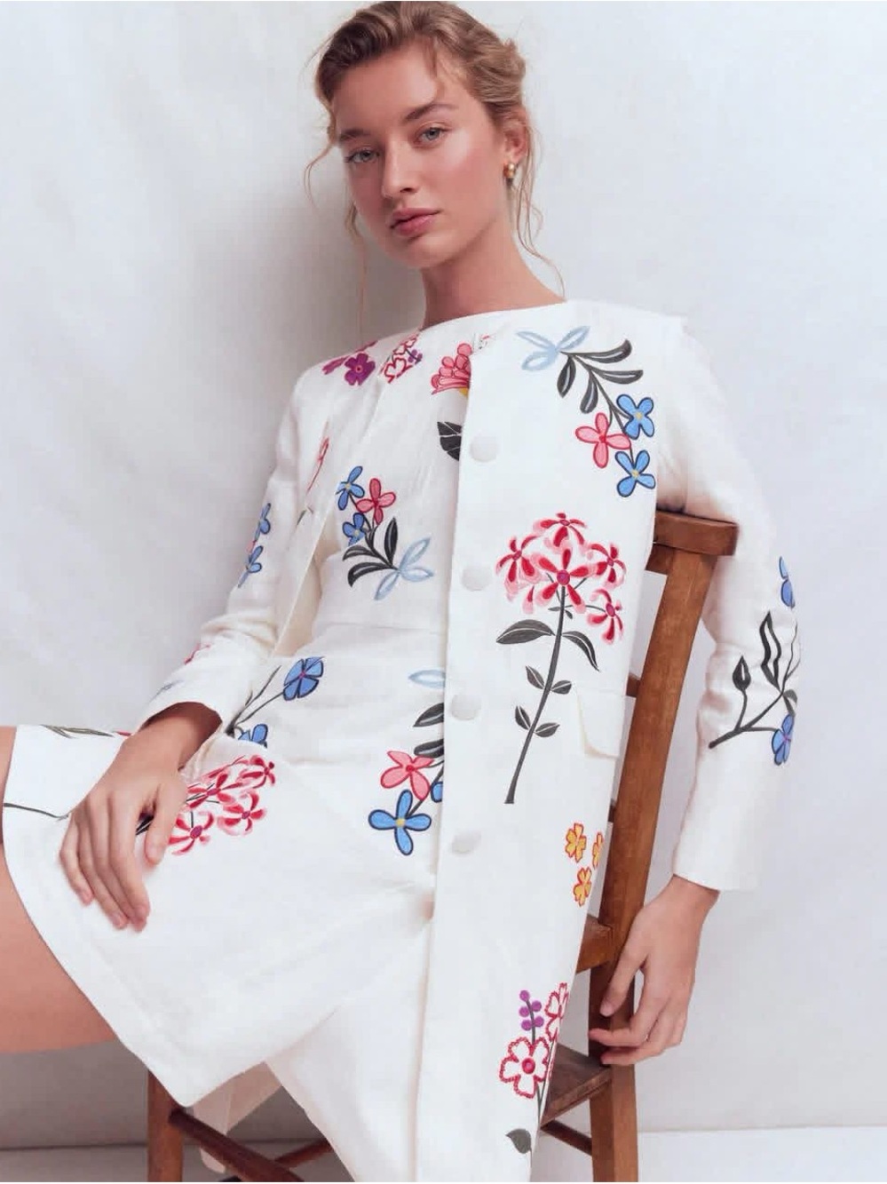 Boden NWT White Floral Embroidered Long Jacket Size 14 - Picture 2 of 3